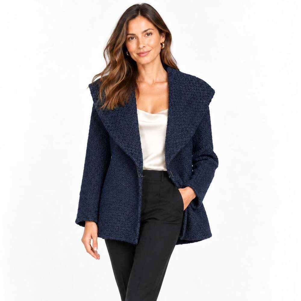 BCBGMAXAZRIA Coat Womens XS Navy Blue Knitted Heavyweight